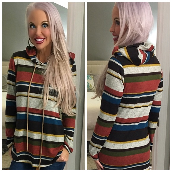 Tops - ❤️LAST 1! Brushed Fabric Striped Hoodie!